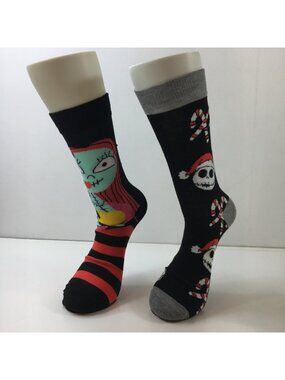 Unisex Set 2 Socks Nightmare Before Christmas Sally Jack Skellington Black Red